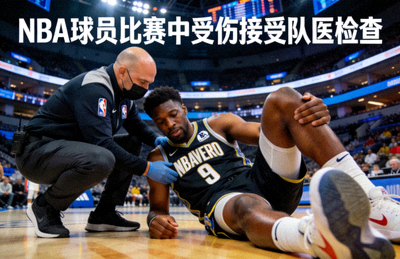 NBA球员在比赛中受伤倒地接受队医检查的新闻配图